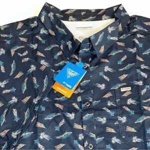 Columbia Fishing Shirt Mens 6X Fly Lure PFG button up UV wicking 6XL blue $60